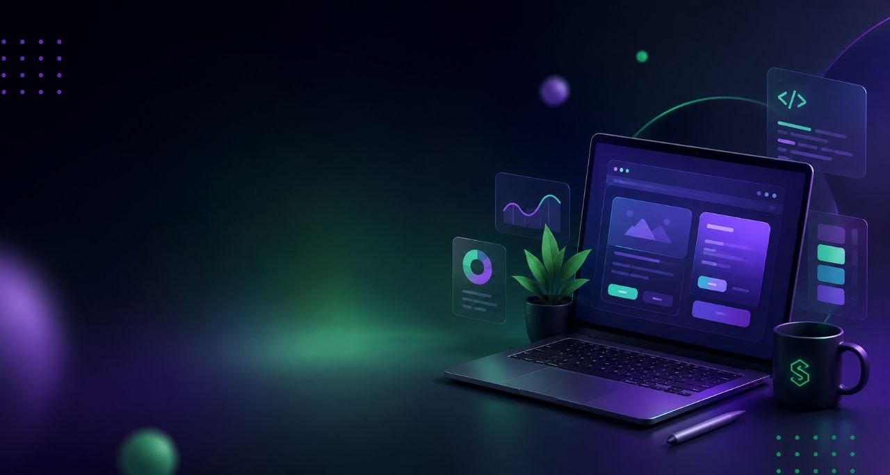 ترکیببندی سینمایی از جریان نور سبز و بنفش برند سایت تولید
